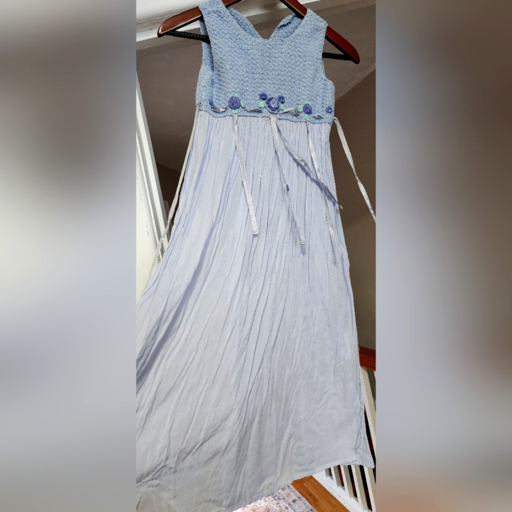 Hartstrings Light Blue Maxi Dress with Floral Accents